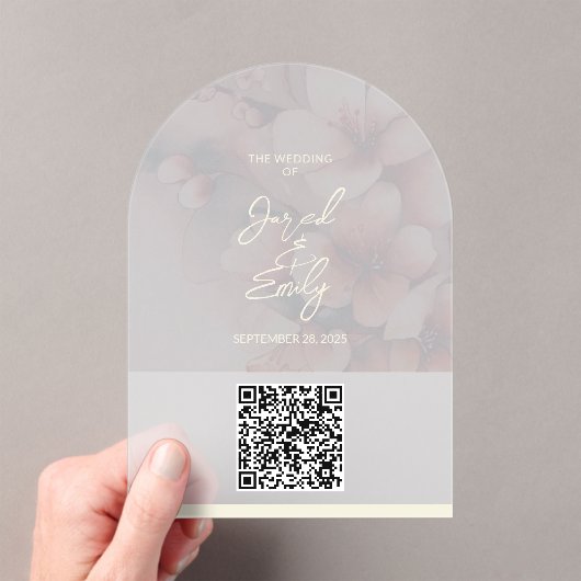 アーチさくらんぼブロッサム結婚式招待状QRコード アクリル招待状 (インサイチュ (ポータブル))