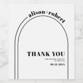 アーチとタイポグラフィありがとうミニマル結婚リスト ワインラベル (シングルラベル)