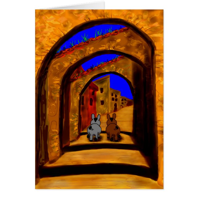 アーチの下で歩いているろば (正面)