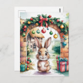 アーチの下にかわいい茶色のクリスマスバニー ポストカード (正面/裏面)