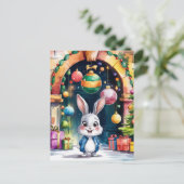 アーチの下のかわいい小さなクリスマスバニー ポストカード (スタンド正面)