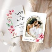 アーチほこりっぽいピンクのワイルドフラワーウェディング日付を保存 招待状