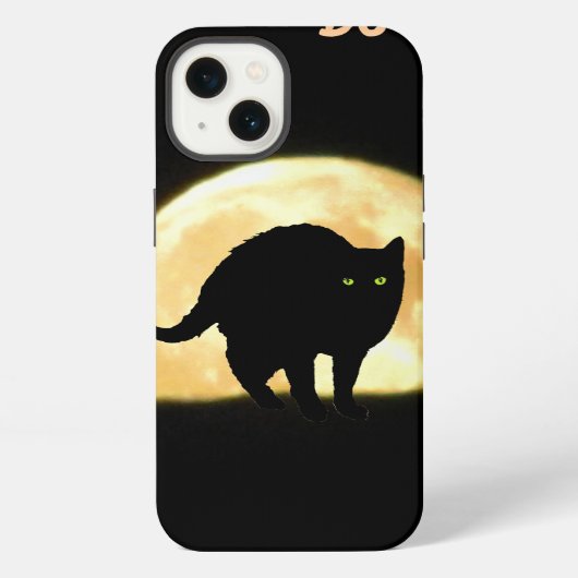 アーチを描く黒猫とスーパームーン iPhoneケース (裏面)