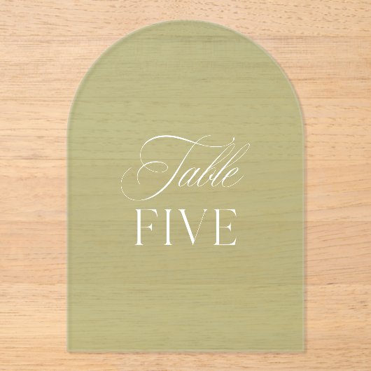 アーチアクリルセージ結婚グリーンのテーブル番号 アクリル招待状 (正面)