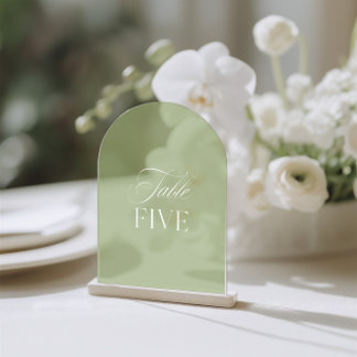 アーチアクリルセージ結婚グリーンのテーブル番号 アクリル招待状