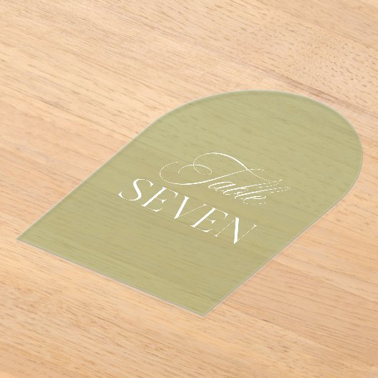アーチアクリル結婚セージ緑の表7番号 アクリル招待状 (レイダウン)