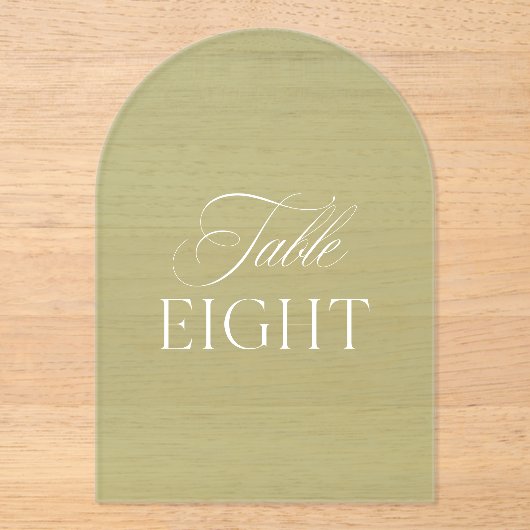 アーチアクリル結婚セージ緑の表8の数 アクリル招待状 (正面)