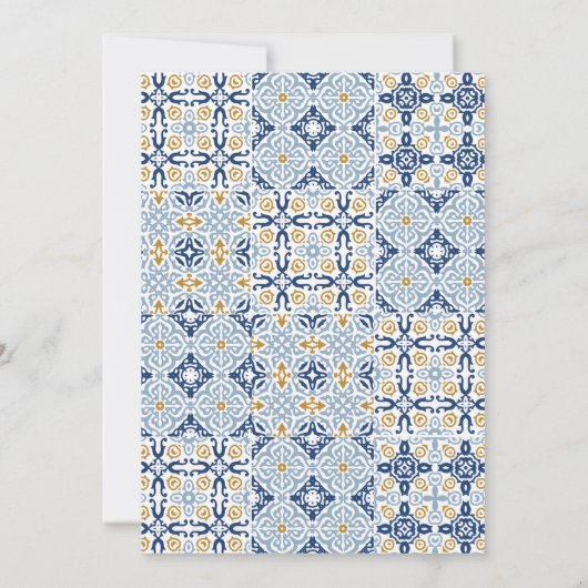 アーチアマルフィ地中海のタイルブルーブライダルシャワー 招待状 (裏面)