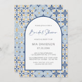 アーチアマルフィ地中海のタイルブルーブライダルシャワー 招待状 (正面/裏面)
