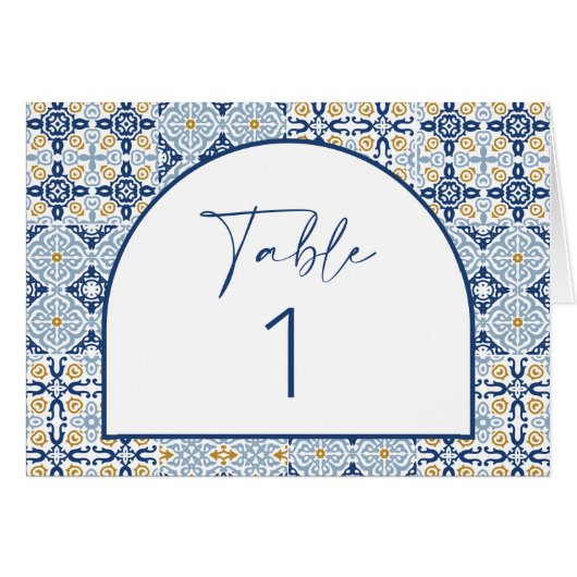 アーチアマルフィ青タイルテーブル番号横型カード (正面横)