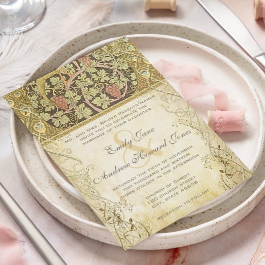 アーチアールヌーボーピーコッククランベリーダスト結婚ズ 招待状