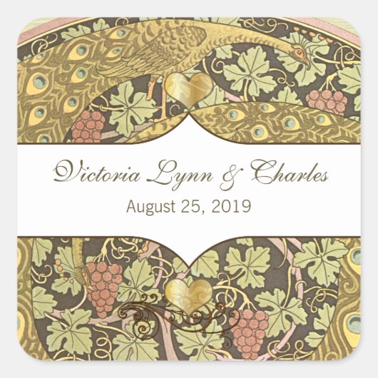 アーチアールヌーボーピーコックス結婚ハートズシール スクエアシール (正面)