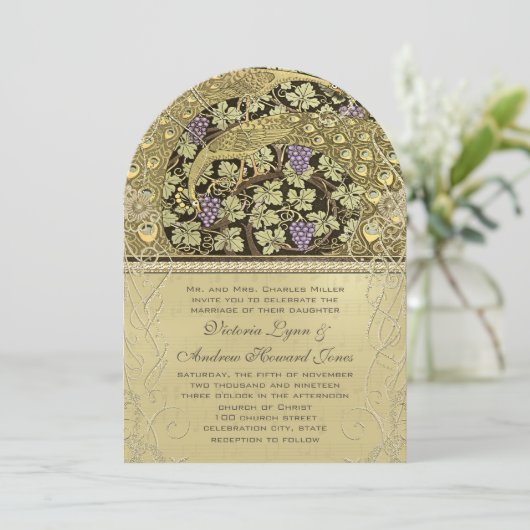 アーチアールヌーボーピーコックバード結婚式招待状 招待状 (スタンド正面)