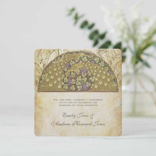 アーチアールヌーボーピーコックバード結婚式招待状 招待状 (スタンド正面)