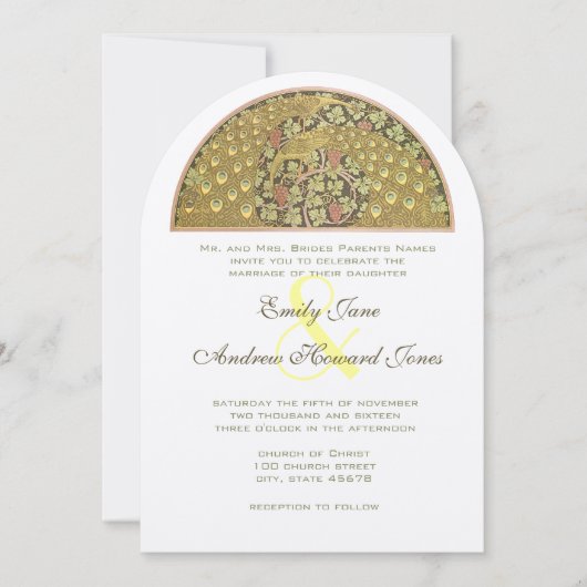 アーチアールヌーボーピーコックバード結婚式招待状 招待状 (正面)
