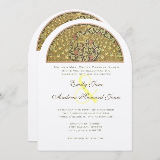 アーチアールヌーボーピーコックバード結婚式招待状 招待状 (正面/裏面)