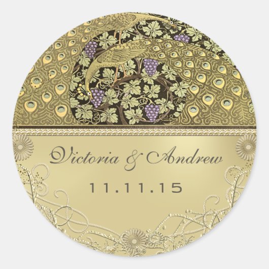 アーチアールヌーボー孔雀結婚鳥の封印 ラウンドシール (正面)