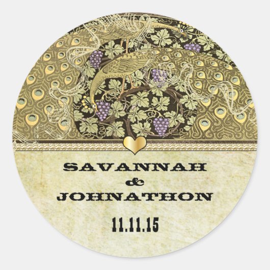 アーチアールヌーボー孔雀結婚鳥の封印 ラウンドシール (正面)