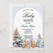 アーチウィンターウッドランド動物誕生日ベビーシャワー 招待状 (正面)