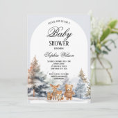 アーチウィンターウッドランド動物誕生日ベビーシャワー 招待状 (スタンド正面)