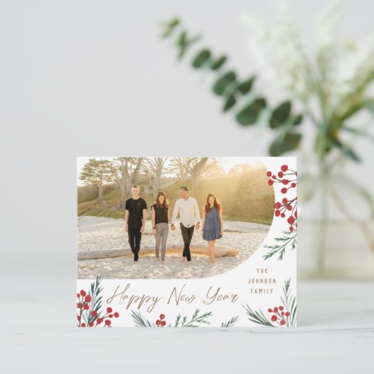 アーチウィンターボタニカルフォトクリスマス シーズンカード (スタンド正面)