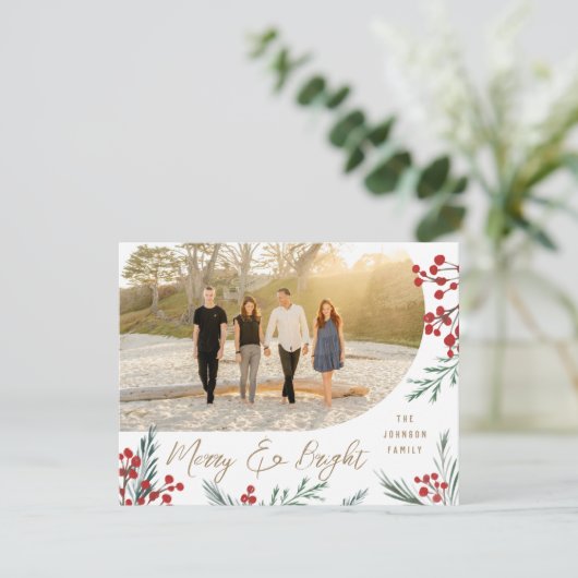アーチウィンターボタニカルフォトクリスマス シーズンカード (スタンド正面)