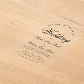 アーチウェディング モダン ミニマリスト 透明 スクリプト アクリル招待状 (レイダウン)