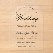 アーチウェディング モダン ミニマリスト 透明 スクリプト アクリル招待状 (正面)