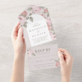 アーチウォーエレガントターカラーピンク牡丹フローラ花 オールインワン招待状 (貼ってはがせる)