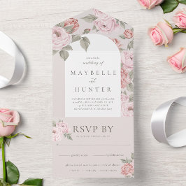 アーチウォーエレガントターカラーピンク牡丹フローラ花 オールインワン招待状