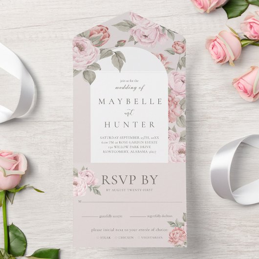アーチウォーエレガントターカラーピンク牡丹フローラ花 オールインワン招待状