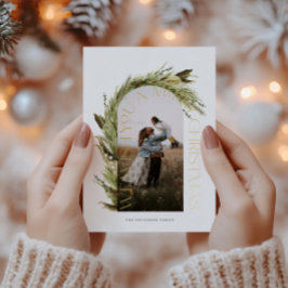 アーチウォーターカラーリースメリークリスマスフォトフォイル 箔シーズンカード