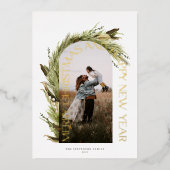 アーチウォーターカラーリースメリークリスマスフォトフォイル 箔シーズンカード (正面)