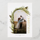 アーチウォーターカラーリースメリークリスマスフォト 箔シーズンカード (正面)