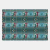 アーチェリーの弓と矢 – 緑のパターン ラッピングペーパーシート (正面3)