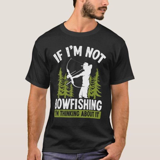 アーチェリーの弓を考える漁師 ボウフィッシング Tシャツ (正面)