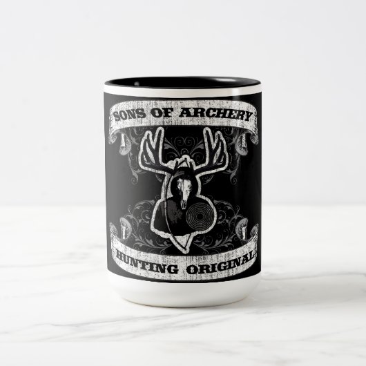アーチェリーの息子-狩りの元のコーヒー・マグ ツートーンマグカップ (中央)