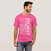 アーチェリーアメリカ国旗ハンターターゲット射撃、 発砲ロング Tシャツ (正面フル)