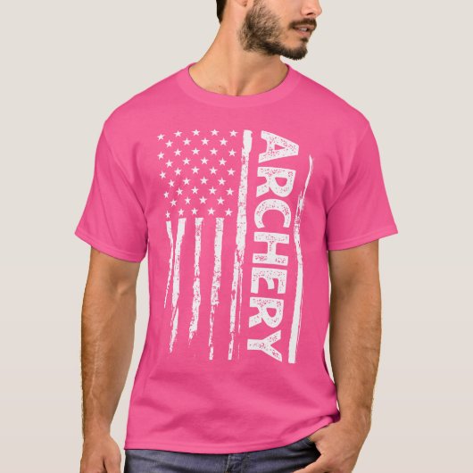 アーチェリーアメリカ国旗ハンターターゲット射撃、 発砲ロング Tシャツ (正面)