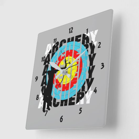 アーチェリーカッコいいスポーツタイポグラフィアーカーグラフィック スクエア壁時計 (傾斜)