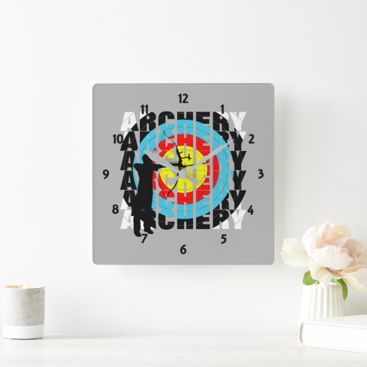 アーチェリーカッコいいスポーツタイポグラフィアーカーグラフィック スクエア壁時計 (ホーム)
