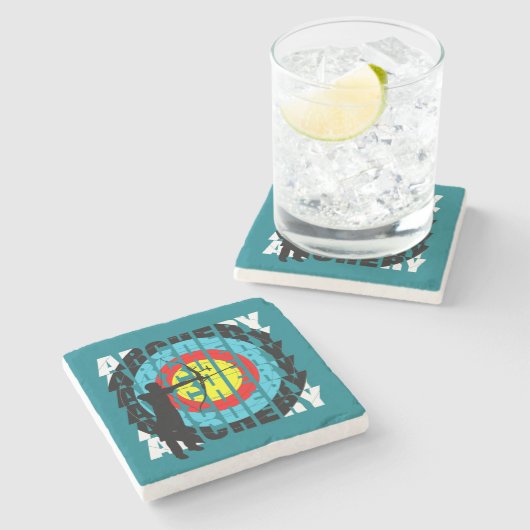 アーチェリーカッコいいスポーツタイポグラフィアーカーグラフィック ストーンコースター (横)