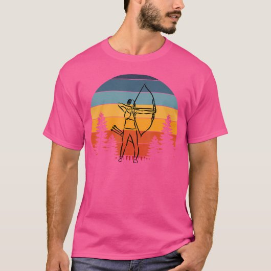 アーチェリーガール射手弓ロングボウ手描き Tシャツ (正面)