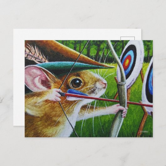 アーチェリーキャンプマウス弓矢の水彩芸術 ポストカード (正面/裏面)