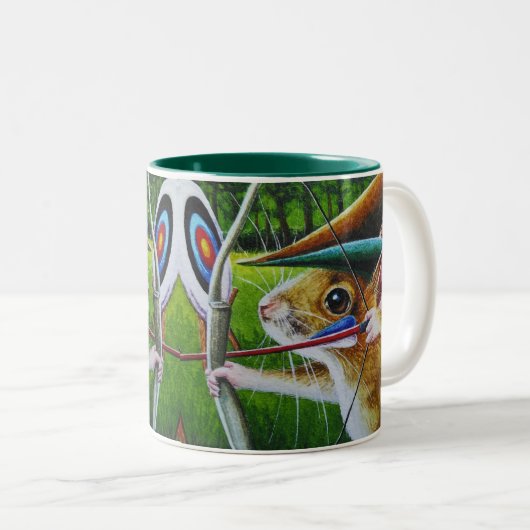 アーチェリーキャンプマウス弓矢印水彩画 ツートーンマグカップ (正面右)