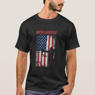 アーチェリースポーツレトロアメリカンフラッグアメリカUSAボウ Tシャツ