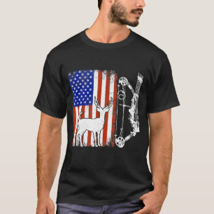 アーチェリーディアハンターボウ狩り米国国旗の愛国心 Tシャツ