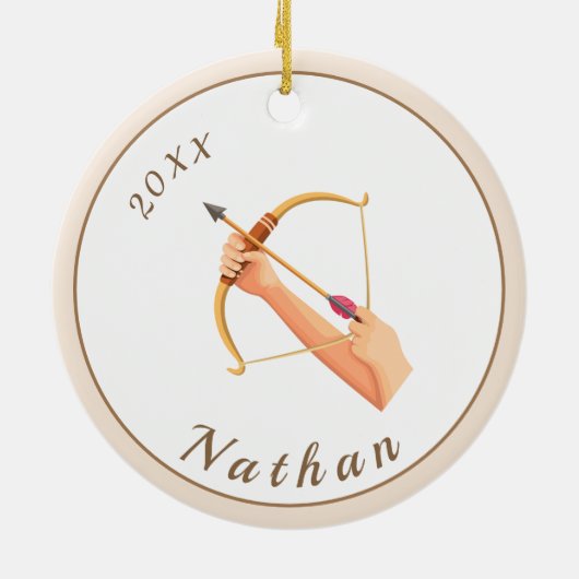 アーチェリーハンズボウ&アローネーム&イヤーパステルクリーム セラミックオーナメント (裏面)