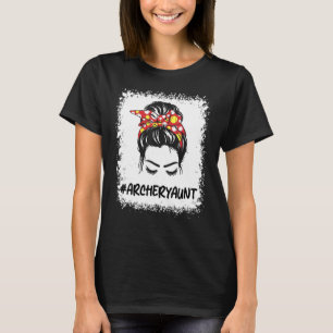 アーチェリー叔母ライフ乱雑なBunヘアメガネ母 Tシャツ