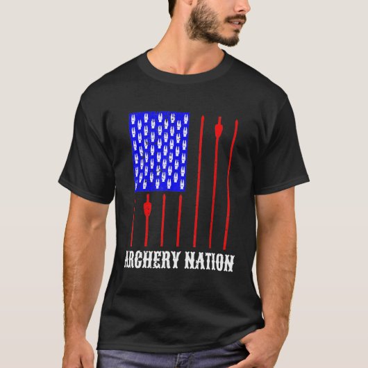 アーチェリー国家アメリカ国旗のアーチェリー Tシャツ (正面)